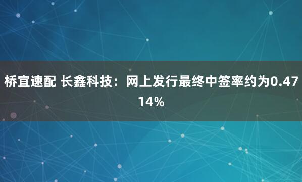 桥宜速配 长鑫科技：网上发行最终中签率约为0.4714%
