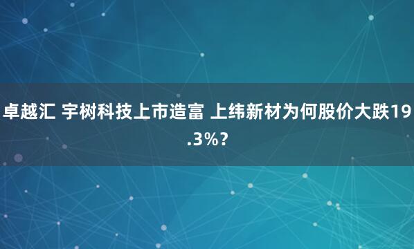 卓越汇 宇树科技上市造富 上纬新材为何股价大跌19.3%？